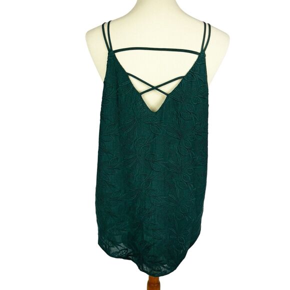 LOFT Emerald Green Floral Embroidered V-Neck Strappy Lined Cami Top Women Medium - Picture 4 of 11